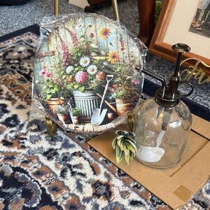 Floral Garden Decor Plate, watering jug and succulent